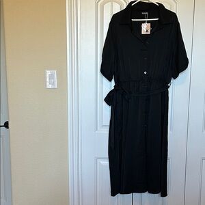 BloomChic Black Button-Front Midi Shirt Dress 18/20